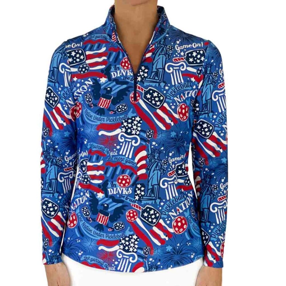 Katherine Way Pickleball Nation RWB 1/4 Zip Pullover NWT Made in the USA